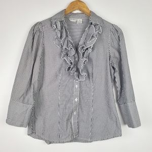 Harve Benard button up striped ruffle chest top